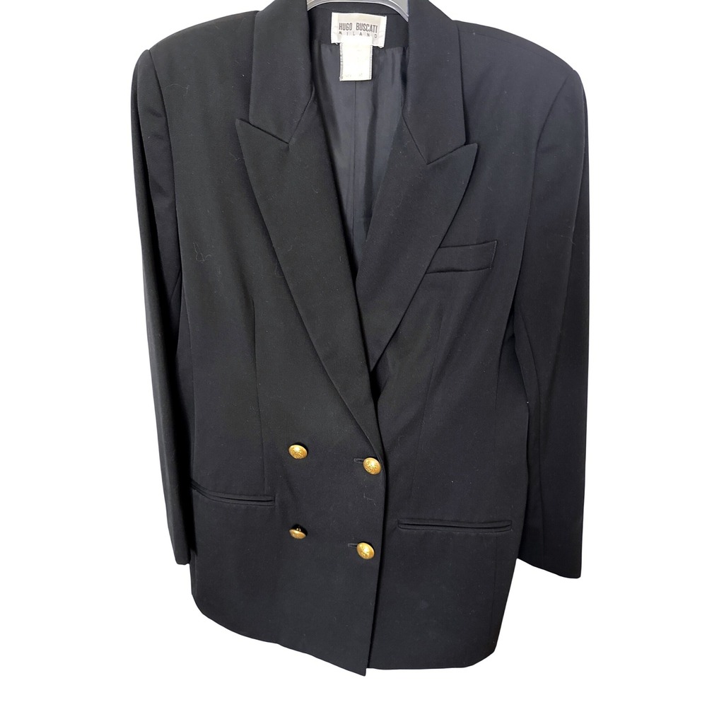 Vintage‎ Hugo Buscati Milano women's black gold blazer crepe material classic Sm